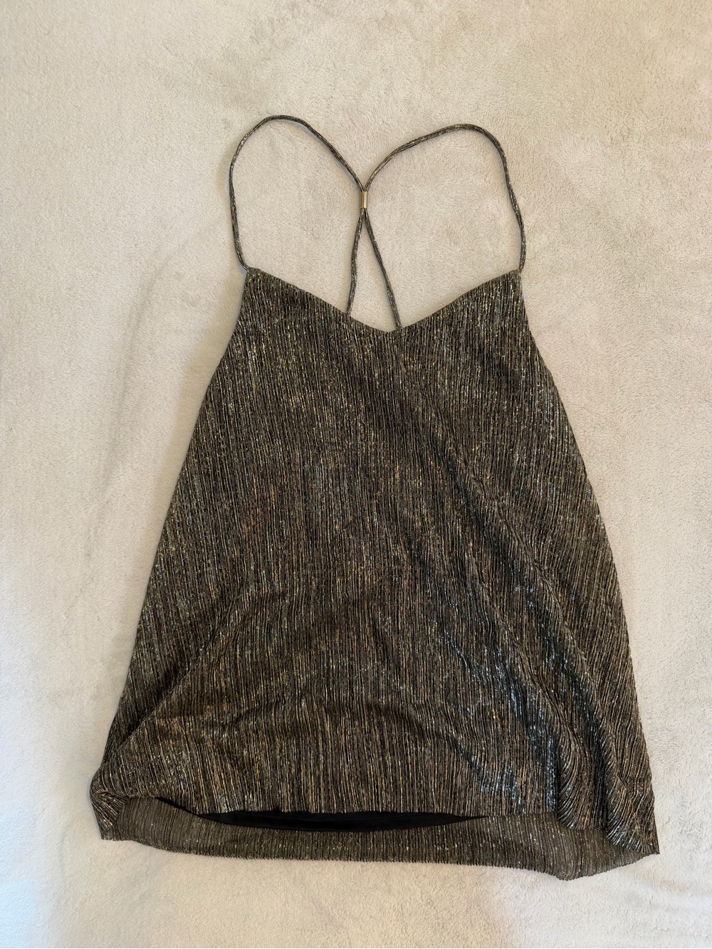 Express Metallic Black Gold Ribbed Cami Tank